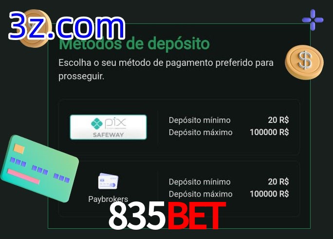 O cassino 835Bet oferece uma grande variedade de métodos de pagamento